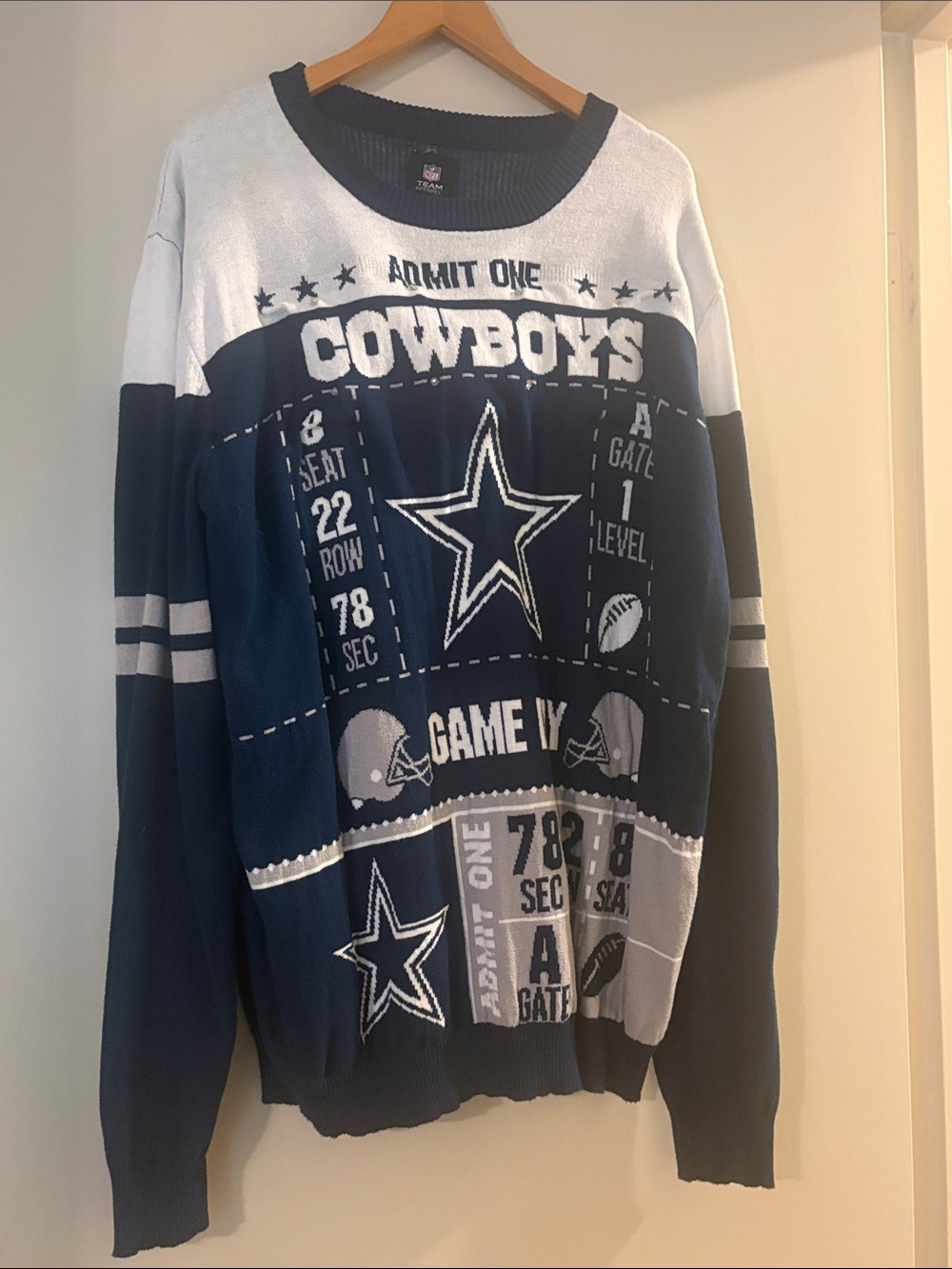 NFL Cowboys Navy and White Crewneck Sweater